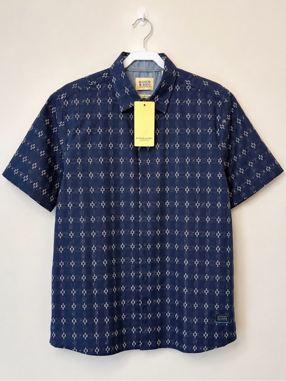 Scotch & Soda Amsterdam Shirt Men’s Medium NWT Navy Geometric Print cotton blend